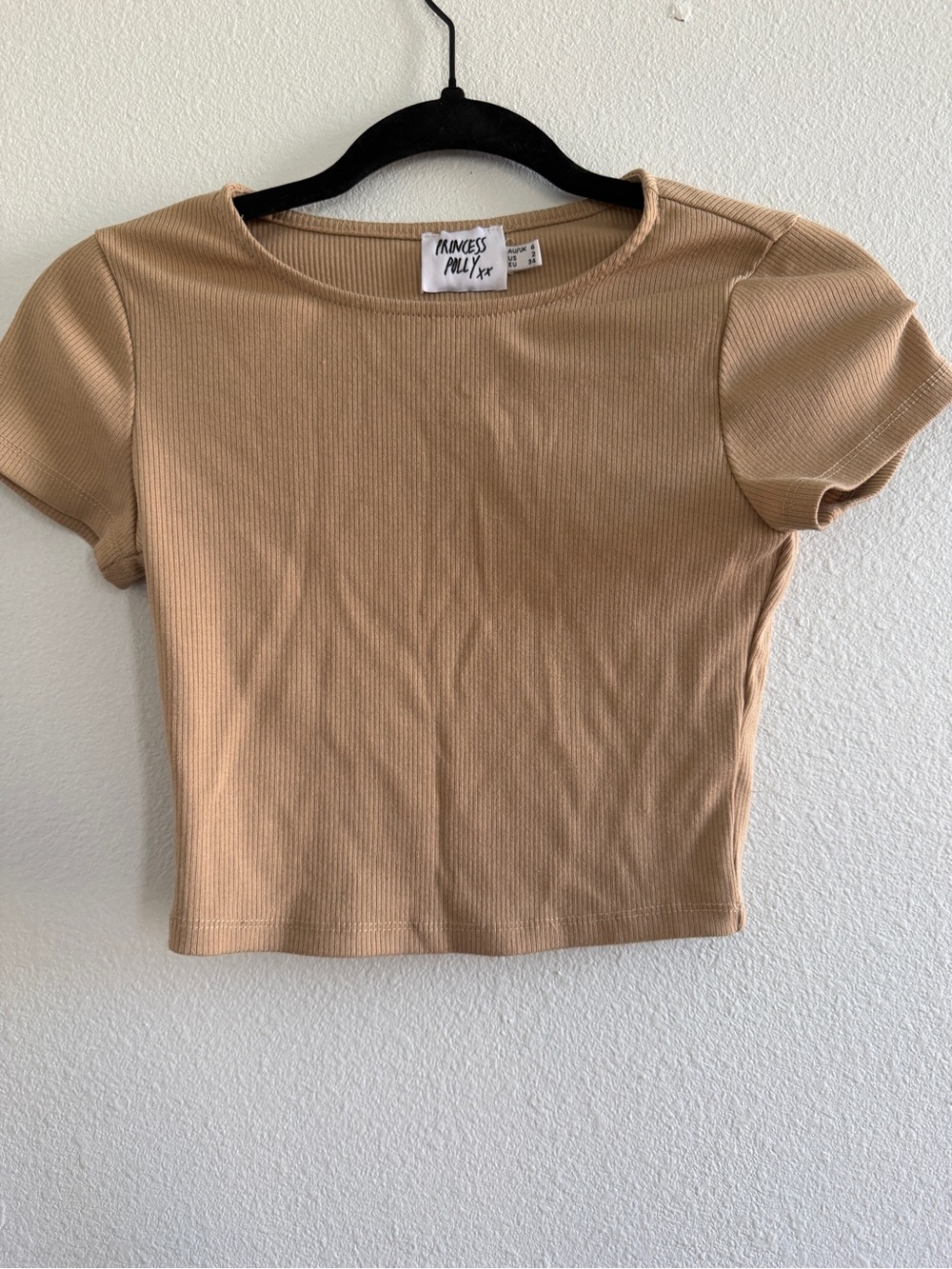 Princess Polly Ribbed Tan Crop Tee